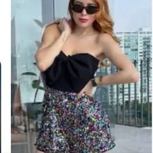 Black Bow Multicolor Sequin Romper